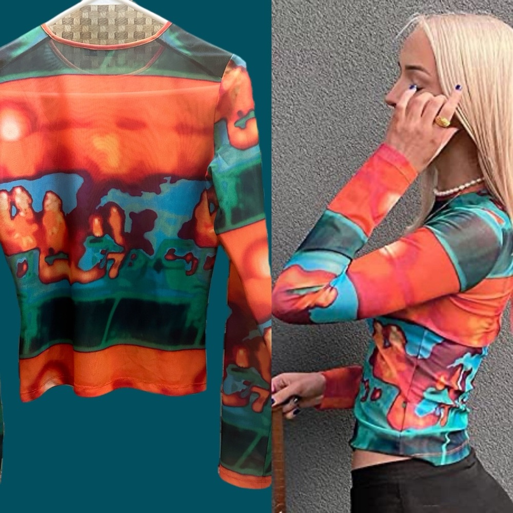 Miaou Multicolor Abstract Long Sleeve Blouse Size M